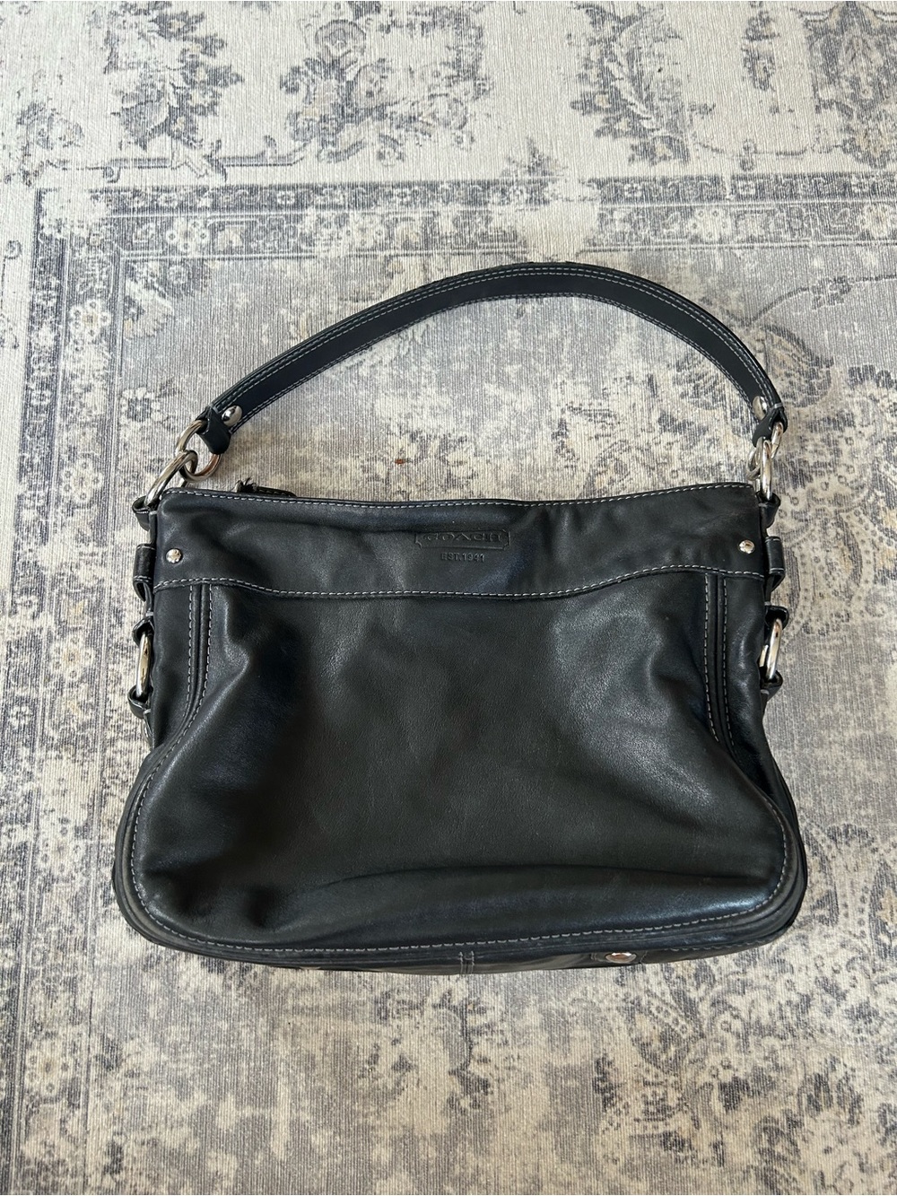 Coach Black Leather Zoe Hobo Bag with Silver Hardware